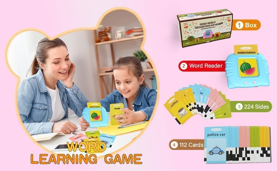 Talking Flash Cards for Kids 2-5 Years | Rechargeable Educational Learning Toy for Toddlers | Cognitive Skill Builder for Boys & Girls | Sound Flashcard Device for Babies